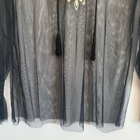 DOUBLE D RANCH Black Mesh Embroidered Lace Up Top Blouse Women’s S Small - Picture 2 of 9